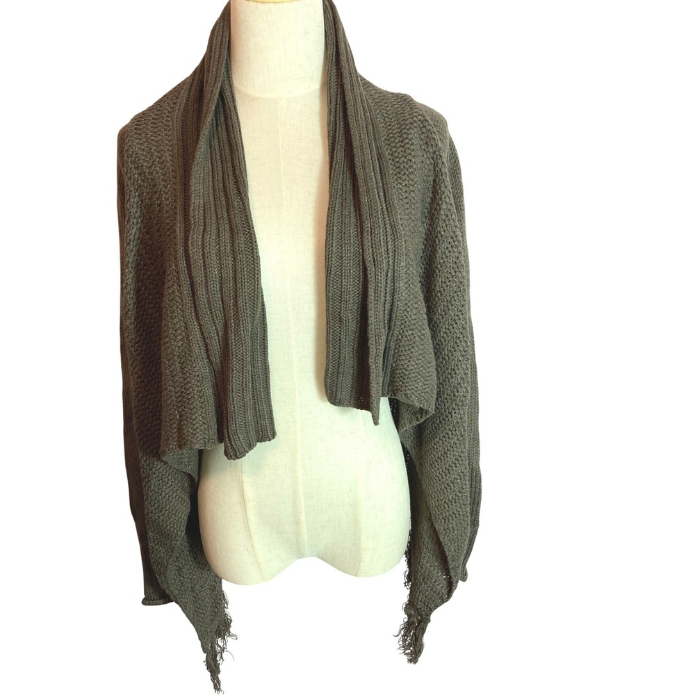 RD Style Women's Brown Knit Waterfall Cardigan Sweater‎ Fringe S/P